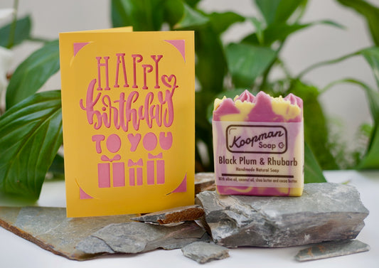 Black Plum and Rhubarb Handmade Soap and Birthday Card